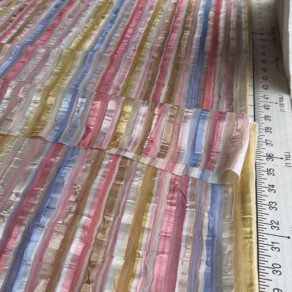 Vintage Crinkle Stripe Fabric – 3 Yards x 54” – Pastel Sheer Plissé – Silk Look - Picture 7 of 15